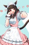  1girl absurdres animal_ears apron brown_hair cat_ears cat_girl cat_tail highres jewelry long_skirt maid maid_apron maid_day maid_headdress open_mouth original punching raised_fist red_eyes sakura_chiyo_(konachi000) skirt solo tail waist_apron 