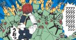  absurdres char&#039;s_counterattack claws commentary_request gundam highres holding mecha mecha_focus mobile_suit mobile_suit_gundam neo_zeon no_humans nu_gundam one-eyed parody pink_eyes reprilo_channel robot sazabi scene_reference science_fiction slam_dunk_(series) speech_bubble translation_request v-fin zeon zock 