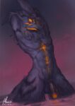 abs alkuuda alkuuda_(character) alkuuda_(demonform) anthro avian beak bird black_penis demon forehead_eye genitals glowing glowing_eyes glowing_genitalia glowing_mouth glowing_penis hands_above_head hands_behind_head hi_res holding_arm looking_at_viewer looking_down looking_down_at_viewer male markings multi_eye muscular owl partially_submerged pecs penis pose signature sky smug_expression solo standing standing_in_water water