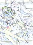  1girl bare_shoulders blue_eyes bow bowtie cable digital_media_player expressionless feet foot_out_of_frame graphite_(medium) hair_between_eyes hair_ornament hatsune_miku headphones highres holding holding_digital_media_player jacket jacket_partially_removed limited_palette long_hair lying miniskirt no_shoes on_side panties pantyshot pleated_skirt sailor_collar shirt shiwasu_takashi skirt sleeveless sleeveless_shirt solo sweater_jacket tareme tile_floor tiles traditional_media twintails underwear unworn_headphones upskirt very_long_hair vocaloid wavy_hair yellow_bow yellow_bowtie yellow_sailor_collar yellow_skirt yellow_theme 