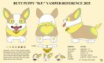 artist_logo brown_body brown_fur butt butt_heart collar english_text feral fur generation_8_pokemon hi_res logo male male_(lore) male_feral model_sheet nintendo paws pichu90 pokemon pokemon_(species) simple_background solo text tongue tongue_out white_body white_fur yamper yellow_body yellow_fur
