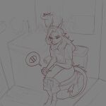 5ushiroll absurd_res bathroom bottomwear bottomwear_down clothed clothing dragon female hi_res horn mythological_creature mythological_scalie mythology pants pants_down partially_clothed positive_pregnancy_test pregnancy_test pregnant scalie sitting sitting_on_toilet solo sushi_(5ushiroll) tail
