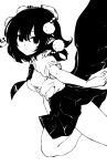  1girl bangs bird_wings closed_mouth hat high_contrast looking_at_viewer maguro_(mawaru_sushi) monochrome necktie pointy_ears pom_pom_(clothes) shameimaru_aya shirt short_hair short_sleeves simple_background skirt solo tokin_hat touhou wings 