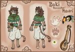 2025 anthro athletic atryl baki_kazari bangle bard beads belt belt_pouch bisexual bottomwear brown_hair claws clothing cloud domestic_cat eyewear felid feline felis female fur glasses green_clothing green_eyes hair harem_pants jewelry long_hair looking_at_viewer lute male mammal mask model_sheet musical_instrument musician necklace paizo pants pathfinder pattern_clothing plucked_string_instrument poncho sash shirtless shirtless_male solo solo_focus string_instrument striped_body striped_fur stripes tabby_cat tan_body tan_fur wearing_glasses white_body white_fur