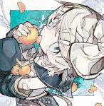  1girl absurdres bandages bandaid detached_sleeves eating food fruit gauze_on_arm highres kagamine_rin looking_at_viewer mandarin_orange solo soresaki vocaloid 