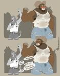  2025 anthro armpit_hair balls_outline barazoku big_bulge big_muscles big_pecs blush bodily_fluids body_hair bovid bovid_horn bulge caprine caprine_horn clothing comic detailed_bulge dialogue duo embarrassed english_text eyewear felid genital_fluids genital_outline glasses hi_res horn huge_muscles impregnation_request in_heat lactating lion male male/male male_lactation mammal mayternity melancholiclion muscular muscular_male neck_muscles pantherine pecs penis_outline precum precum_through_clothing public public_transportation raised_arm ram_horn sheep shirt silhouette size_difference sweat tank_top testosterone text topwear torn_clothing torn_tank_top undersized_clothing vein veiny_muscles wet wet_clothing yukoso_(melancholiclion) 