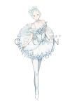  1girl ballerina ballet_slippers crown dress full_body green_eyes hair_ornament hair_slicked_back hair_up jewelry looking_at_viewer necklace original pantyhose personification senryoko short_hair simple_background standing tutu white_background white_dress white_hair white_pantyhose 