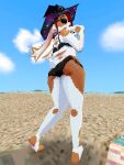 3d_(artwork) anthro b0tster beach beachwear bikini bunlith_(b0tster) butt clothing cloud digital_media_(artwork) eyewear hat headgear headwear lagomorph leporid long_ears low-angle_view low_poly mammal rabbit rear_view short_tail sky solo standing sunglasses swimwear tail trans_(lore) trans_woman_(lore) two-piece_swimsuit witch_hat