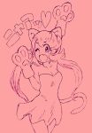  1girl animal_ears animal_hands breasts cat_ears cat_tail cleavage cowboy_shot dress fang heart lineart looking_at_viewer mallow_(pokemon) mameta_(mmtp_k10) one_eye_closed pink_theme pokemon pokemon_sm solo strapless strapless_dress stretching tail 