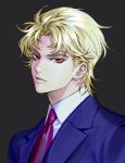  1boy aged_down birthmark bishounen blonde_hair dio_brando ear_birthmark eyelashes formal_clothes highres jojo_no_kimyou_na_bouken jyoa_(do_jojo) necktie phantom_blood red_eyes solo suit 