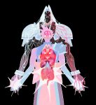  1boy 2girls aerith_gainsborough armor black_background brain cloud_strife cowboy_shot cross-section curtained_hair final_fantasy final_fantasy_vii heart_(organ) height_difference highres holding_hands intestines jaysoysaucee large_intestine long_hair lungs multiple_girls nervous_system organs outline own_hands_together parted_bangs pauldrons praying red_eyes sephiroth short_hair shoulder_armor single_shoulder_pad small_intestine spiked_hair steepled_fingers white_outline 