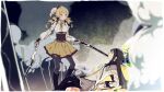  2girls aaxlll akemi_homura akemi_homura_(magical_girl) bad_link black_hair blonde_hair gun holding holding_gun holding_weapon leaning_back long_hair looking_at_another magical_girl magical_musket mahou_shoujo_madoka_magica multiple_girls smoke source_request tomoe_mami tomoe_mami_(magical_girl) weapon 