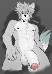 akaro_(lukiro) anthro balls canid canine fingers foreskin genitals heterochromia hi_res humanoid_genitalia humanoid_penis hybrid looking_at_viewer lukiro male mammal muscular nude penis piercing procyonid raccoon smile smirk solo
