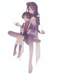  1boy 1girl absurdres armor black_bodysuit black_bridal_gauntlets black_hair black_kimono black_shorts black_shrug black_sleeves black_thighhighs blunt_ends bodysuit bridal_gauntlets brown_sandals cheek_press clenched_hand closed_mouth curled_fingers eyelashes eyeliner eyeshadow fingernails floating furisode genshin_impact grey_sandals half_lotus_position hands_on_own_thighs head_on_head head_rest highres japanese_armor japanese_clothes jewelry juban kimono knees_together_feet_apart kote kurokote layered_sleeves leggings levitation light_blush looking_to_the_side makeup mitsudomoe_(shape) mother_and_son mudra neck_ring nero_hanken notice_lines o-ring obi obiage obijime off_shoulder okobo open_clothes open_hands open_kimono outstretched_arms parted_bangs platform_sandals puff_of_air purple_eyes purple_kimono purple_leggings purple_sash purple_sleeves raiden_shogun red_eyeliner red_eyeshadow red_kimono red_sash sandals sash scaramouche_(genshin_impact) short_sleeves shorts shrug_(clothing) single_sode sitting_between_lap spread_arms string thighhighs tomoe_(symbol) white_background white_kimono wispy_bangs zouri 