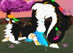 2_penises absurd_res animal_genitalia animal_penis anus black_body black_fur blue_anus blue_eyes blue_penis bodily_fluids butt canid canine canis claws diphallism dragon erection feral fish fur genital_fluids genitals grass green_claws green_horn hi_res horn hybrid knot knotted_penis looking_at_viewer male mammal marine multi_genitalia multi_penis mythological_creature mythological_scalie mythology orange_pawpads pawpads paws penis plant precum presenting presenting_hindquarters quadruped scalie shark shark_tail solo stary stary_dragonsharkwolf stripes tail thick_tail tongue tongue_out tree white_body white_fur wolf