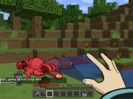  2girls ahoge apple aqua_nails branchpuzzle bread bucket candle charcoal chat_log colored_skin day drill_hair drumsticks dying english_text experience_orb failure food fruit hashtag-only_commentary hatsune_miku health_bar highres kasane_teto kasane_teto_(utau) lying minecraft minecraft_pickaxe minecraft_sword multiple_girls on_stomach outdoors pickaxe pov pov_hands red_hair red_skin sword tree triple_baka_(vocaloid) twin_drills user_interface utau vocaloid weapon 