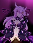  1boy 1girl absurdres black_sclera breasts cleavage colored_sclera corruption cum cum_in_pussy dark-skinned_male dark_persona dark_skin demon_girl demon_horns gloves glowing glowing_eyes hair_ornament heart hetero highres horns kouyoku_senki_exs-tia licking_lips lilistia long_hair looking_at_viewer medium_breasts mind_control navel original penis pink_eyes pink_hair pointy_ears pubic_tattoo purple_eyes purple_hair pussy revealing_clothes sex smile solo_focus straddling symbol-shaped_pupils tail tattoo thighhighs tongue tongue_out vaginal wings zarkurol_r 