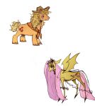 applejack_(mlp) bat_pony bimtimtom clothing curly_hair cutie_mark duo earth_pony equid equine fangs female feral flutterbat_(mlp) fluttershy_(mlp) friendship_is_magic hair hasbro hat headgear headwear hi_res hooves horse mammal membrane_(anatomy) membranous_wings my_little_pony pink_hair pony snout tail teeth toony wings