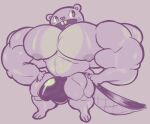 anthro beaver big_muscles bulge clothed clothing happy_tree_friends heart_nose heart_symbol huge_muscles hyper hyper_muscles male mammal muscular pecs purple_body purple_skin rodent sleezyslob solo speedo speedo_only swimwear toothy_(htf) topless