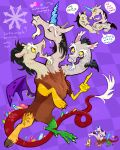 3_heads absurd_res anthro brown_body brown_fur claws cloven_hooves cracklewink discord_(mlp) equid equine facial_hair fangs feral fluttershy_(mlp) friendship_is_magic fur goatee hasbro hi_res hooves horn hybrid male mammal multi_head my_little_pony mythological_creature mythological_equine mythology pegasus scalie solo tail teeth unicorn_horn wings
