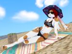 3d_(artwork) anthro b0tster beach beachwear bikini bunlith_(b0tster) clothing cloud digital_media_(artwork) eyewear hat headgear headwear lagomorph leporid long_ears low_poly lying mammal on_side rabbit sky solo sunglasses swimwear towel trans_(lore) trans_woman_(lore) two-piece_swimsuit