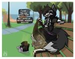 4_toes alternative_fashion anthro arctic_wolf arm_warmers armwear bench big_butt black_body black_claws black_fur black_hair blush bottomwear butt canid canine canis claws clothing collar crop_top dare_spiritmoon darefloofy digital_drawing_(artwork) digital_media_(artwork) dirty dirty_feet english_text eyeliner eyeshadow face_mask feet fishnet_clothing foot_fetish foot_focus foot_imprint footwear fur goth grass green_eyes grey_body grey_fur hair half-pipe hi_res hoodie hotpants imprint insole kneeling lace_shoes legwear makeup male mammal mask muzzle_mask panties park pawpads paws pink_pawpads plant shaded shirt shoes shorts sitting sleeveless_hoodie smelly smelly_feet smelly_shoes smelly_socks socks soles solo spiked_collar spikes stockings tail taking_off_socks text thigh_highs toes topwear tree underwear wolf