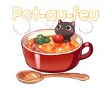  broccoli cat cherry_tomato commentary_request cup food food_focus food_name no_humans original pot-au-feu simple_background soup spoon suzaku_(zaku6584) tomato white_background 