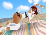 3d_(artwork) anthro ass_up b0tster beach beachwear bikini bunlith_(b0tster) clothing cloud digital_media_(artwork) kneeling lagomorph leporid long_ears looking_at_viewer low_poly mammal rabbit seaside short_tail sky solo swimwear tail towel trans_(lore) trans_woman_(lore) two-piece_swimsuit