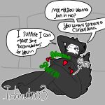 anthro belly big_belly changed_(video_game) dialogue endosoma hi_res idonutno3 latex latex_creature living_latex male onomatopoeia puro_(changed) safe_vore solo solo_focus sound_effects speech_bubble talking_to_viewer text vore