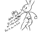  4chan angry anonymous_artist anthro butt english_text humanoid lagomorph leporid male mammal monochrome rabbit save_the_princess scut_tail short_tail solo tail text 