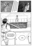 anthro big_breasts biped blood bodily_fluids breasts canid canine cleavage clothed clothing comic dialogue duo female fox hatching_(art) hi_res human male male/female mammal outside pen_(artwork) plant realius shaded speech_bubble traditional_media_(artwork) tree