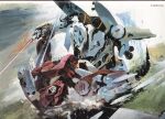  alternate_design artist_name blurry blurry_background char&#039;s_counterattack energy_sword fighting gundam holding holding_sword holding_weapon mecha mecha_focus mobile_suit non-web_source nu_gundam outdoors robot sazabi science_fiction signature sword traditional_media weapon yamashita_ikuto 