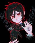  2boys age_difference age_switch aged_down aged_up alternate_ears bishounen black_hair child ciel_phantomhive demon_boy ena33333333 eyelashes gloves hair_between_eyes hand_tattoo highres jewelry kuroshitsuji looking_at_viewer male_focus multiple_boys onii-shota pale_skin pointy_ears red_eyes ring sebastian_michaelis smile solo_focus tattoo 