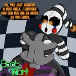 1:1 1girl1boy absurd_res areola arms_on_breasts backround balls between_breasts big_balls big_breasts big_butt big_female black_body black_eyes boobnart boobs_out breasts butt button_nipples checkered checkered_background checkered_floor collarbone confusion duo exposed_breasts eyelashes face_between_breasts face_in_breasts facial_markings female five_nights_at_freddy&#039;s five_nights_at_freddy&#039;s_2 freddy_fazbear&#039;s_pizzeria_simulator genitals glowing glowing_eyes grey_body head_between_breasts head_in_breasts head_markings hi_res hug huge_breasts huge_butt hugging_breasts humanoid legs_around_partner legs_around_waist legs_wrapped_around_partner lipstick makeup male male/female marionette_(fnaf) markings mask music_box nipples nude oblivious pattern_background pizzeria puppet red_cheeks red_lipstick scottgames security_puppet_(fnaf) short_male simple_background size_difference smaller_male speech_bubble standing surprised surprised_expression tall_female tear_(marking) tear_streaks text thick_thighs tongue white_areola white_body white_nipples yellow_eyes