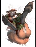 arm_warmers armwear barefoot canid canine claws clothed clothing crossed_legs feet foot_focus fox fur hi_res kredri leg_warmers legs_up legwear looking_at_viewer male mammal paws pose smile soles solo tail toes