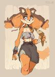 anthro artist_name badger biped blue_eyes blush boomerang bottomwear brown_body brown_fur claws clothing colored eyebrows female finger_claws fingerless_gloves fingers front_view fur gloves handwear hi_res holding_object humanoid_hands looking_at_viewer mammal multicolored_body multicolored_fur mustelid musteline orange_body orange_fur portrait raised_eyebrow sega skirt solo sonic_boom sonic_the_hedgehog_(series) standing sticks_the_jungle_badger tan_body tan_fur text three-quarter_portrait topwear tube_top wraps wrist_wraps yolabayola1