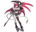  1girl :d ahoge asymmetrical_gloves asymmetrical_legwear bandeau bare_shoulders belt belt_buckle black_choker black_gloves black_jacket black_thighhighs blue_eyes blue_shorts boots breasts brown_jacket buckle chain chain_necklace choker claw_pose collarbone crop_top cutoffs demon_girl demon_horns demon_tail demon_wings denim denim_shorts emika_(starward) exposed_pocket fang fangs fingernails full_body fur-trimmed_jacket fur_trim garter_straps gloves hair_between_eyes hair_ornament hairclip hand_on_own_hip hand_up holding holding_scythe horns jacket jewelry long_hair long_sleeves looking_at_viewer micro_shorts midriff mismatched_legwear nail_polish navel necklace off_shoulder official_art open_clothes open_jacket open_mouth pantyhose red_hair scythe sharp_fingernails sharp_teeth shoes short_shorts shorts simple_background single_garter_strap single_glove single_leg_pantyhose single_thighhigh skindentation small_breasts smile solo spikes standing starward stomach stomach_tattoo strapless tachi-e tail tattoo teeth thighhighs thighs torn_clothes torn_pantyhose torn_thighhighs transparent_background tube_top twintails uneven_legwear virtual_youtuber weapon white_background white_belt white_thighhighs wings x_hair_ornament zipper zipper_pull_tab 