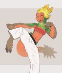absurd_res anthro bandeau biped bird_wyvern bottomwear capcom claws clothed clothed_anthro clothed_female clothing colored feathers feet female fingers fist front_view green_body green_feathers grey_background hi_res humanoid_hands long_tail looking_at_viewer maccao martial_arts martial_arts_uniform midriff monster_hunter multicolored_body navel orange_body pants portrait pose red_clothing red_topwear shirtless_anthro shirtless_female simple_background smile solo sportswear standing taekwondo tail three-quarter_portrait toe_claws toes topwear white_bottomwear white_clothing white_pants yellow_body yellow_feathers yellow_sclera yolabayola1