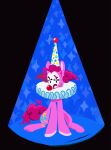 ambiguous_gender animated bodypaint clothing clown clown_nose cracklewink curled_tail curly_hair earth_pony equid equine face_paint feral friendship_is_magic frown hair hasbro hat headgear headwear hi_res horse mammal my_little_pony pinkie_pie_(mlp) pointy_hat pony sitting solo tail toony