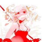  1girl albino bare_shoulders breasts collarbone commentary dress english_commentary god_nadeko highres living_hair long_hair looking_at_viewer monogatari_(series) otorimonogatari red_dress red_eyes sengoku_nadeko simple_background sleeveless small_breasts snake snake_hair solo synibread unfinished upper_body white_background white_hair white_snake 