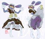 anthro anus balls big_balls big_butt big_penis blush bodily_fluids butt butt_grab clothed clothing constricted_pupils crossdressing femboy floating_hands fluffy fluffy_tail footwear genitals glitch_productions gloves hand_on_butt handwear hi_res humanoid humanoid_genitalia humanoid_penis jax_(tadc) knee_highs lagomorph legwear leporid looking_down maid_uniform male mammal penis puffy_anus pulling_skirt pupils purple_body rabbit simple_background small_pupils socks solo standing sweat sweatdrop tail teeth text the_amazing_digital_circus uniform waist_grab xdarkspace