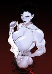  1girl abs absurdres alcina_dimitrescu black_hair blush breasts cleavage highres large_breasts looking_at_viewer makeup mature_female muscular muscular_female navel nude pale_skin panda_rojo_art pubic_hair red_lips resident_evil resident_evil_village short_hair solo_focus sweat tall_female uncensored yellow_eyes 