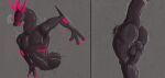 0grapheneheart0 absurd_res anthro balls big_balls big_penis butt confusion foreskin free_use genitals glowing hi_res latex male okoro_(0grapheneheart0) penis raised_tail saggy_balls solo struggling synth_(vader-san) tail thick_thighs through_wall vein veiny_penis