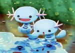  aruco_co commentary day highres no_humans open_mouth outdoors pokemon pokemon_(creature) reflection reflective_water smile water wooper 