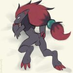  anthro anus balls black_body blue_eyes butt generation_5_pokemon genitals hand_on_butt hi_res looking_at_viewer male nintendo penis penis_base pokemon pokemon_(species) sealer4258 simple_background solo zoroark 