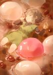  1girl absurdres afloat ball brown_hair chi_chi3939 closed_eyes drink highres original oversized_food oversized_object sleeping solo 