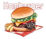  burger cat cheese commentary_request food food_focus food_name french_fries lettuce meat no_humans original simple_background suzaku_(zaku6584) tomato white_background 