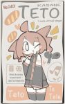 1girl :d absurdres ahoge baguette black_shirt black_skirt black_sleeves black_thighhighs blush_stickers bread breast_pocket buttons collared_shirt cropped_legs detached_sleeves drill_hair english_text flat_color food hair_between_eyes head_tilt heart highres kasane_teto long_sleeves looking_at_viewer mushino_shirase musical_note no_nose no_sclera number_tattoo one_eye_closed pocket pointing pointing_at_self poster_(medium) red_hair shirt skirt sleeveless sleeveless_shirt smile solo tattoo thighhighs twin_drills utau 