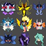 1:1 absurd_res anthro clothing cowboy_hat dragon emote evil_grin fangs female grin group hasbro hat headgear headwear hi_res horn human icon looking_at_viewer male mammal miniicons my_little_pony mythological_creature mythological_scalie mythology pupils ravyn_pain red_eyes scalie simple_background smile star-shaped_pupils symbol-shaped_pupils teeth unusual_pupils