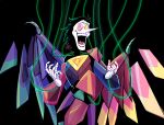 armor black_background black_hair brightgoat darkner deltarune hair heterochromia humanoid long_nose male open_mouth puppet puppet_strings simple_background solo spamton_g._spamton spamton_neo string teeth tongue trapped undertale_(series) white_body white_skin wings wire